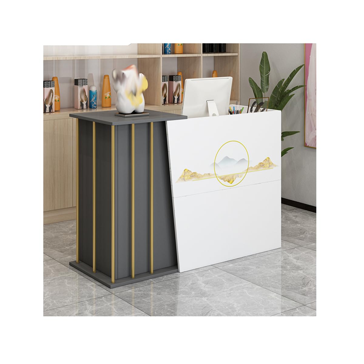 Empfangstheke, Einfacher, Moderner Supermarkt, Minimarkt, Hotel, Kleine Bar, Schönheitssalon, Bekleidungsgeschäft, Kassierer, Rezeption, Kasse Für Den S(Size:100cm/39.37in,Color:Gebrochener Weißdruck)