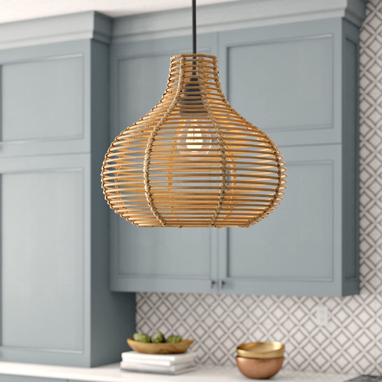 Todken TK46 Rattan Pendant Light Large Handwoven Wicker Light Fixture