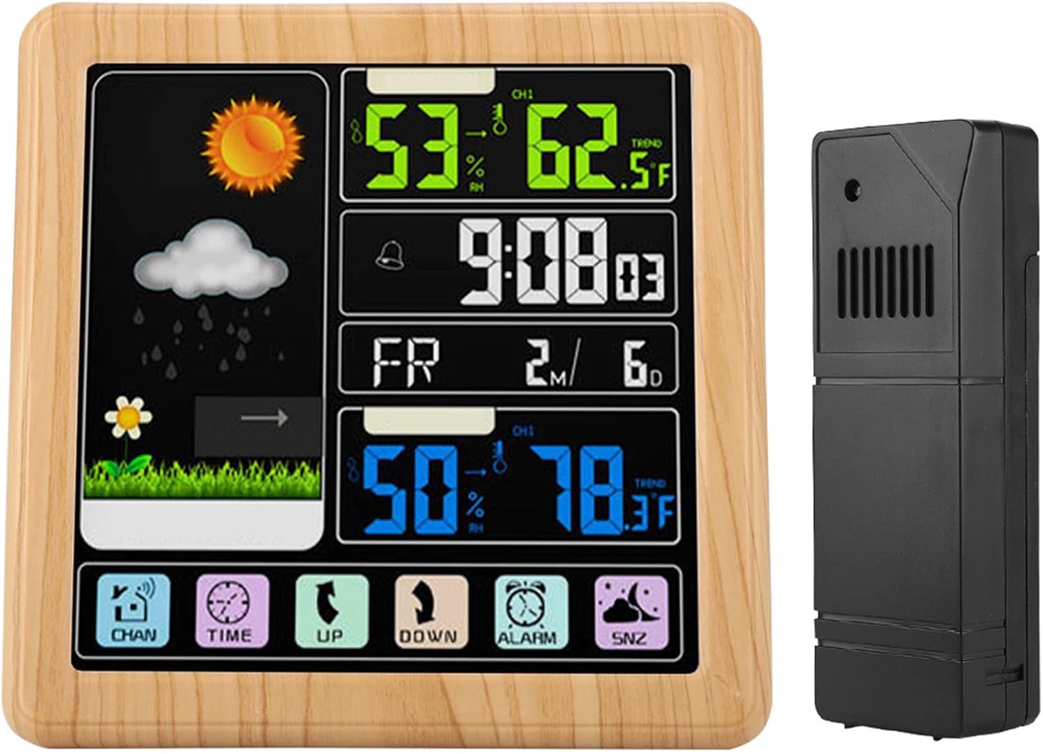 Kikumi TS -3310 Wireless Weather Clock with Fully Tactile Multifunctional Screen (Wood Grain Colour)