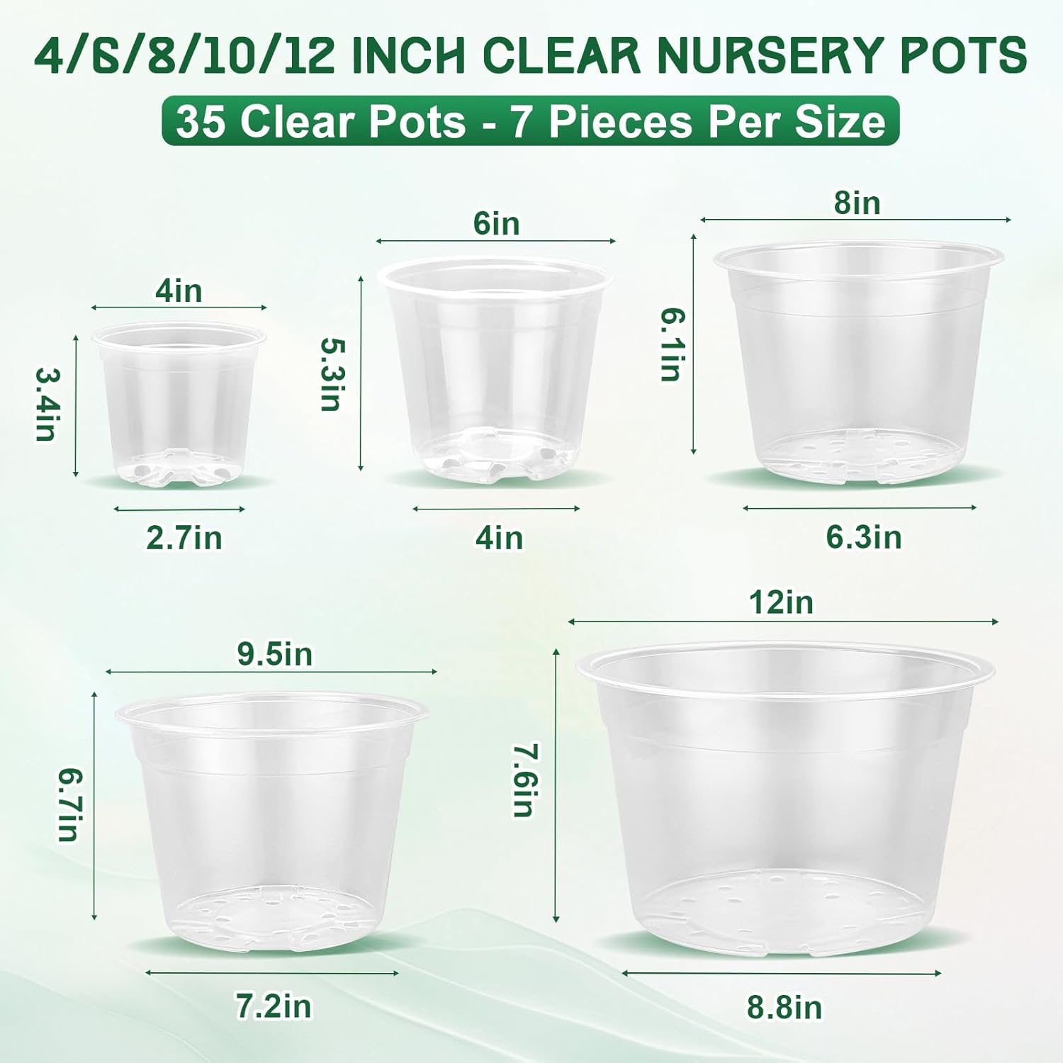 35 Pack 4/6/8/10/12 Inch Clear Nursery Pots with Drainage Hole Clear Plastic Pots for Plants Transparent Variety Seedling Planter for Vegetable Flowers Fruits