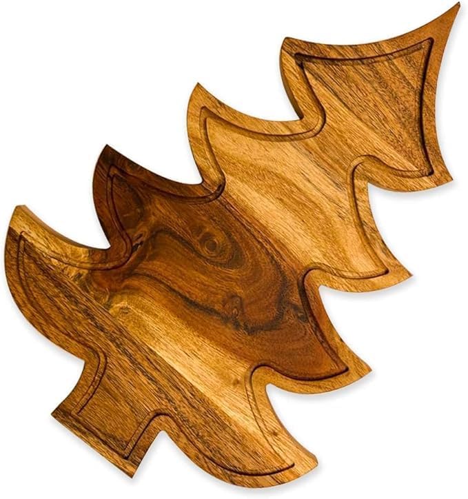 Christmas Tree Cutting Chopping Board for Kitchen with Grooves, Charcuterie Wooden Serving Tray for Cheese Serving Platter Christmas Gift 33L x 22.9W cm Natural Wood Brown