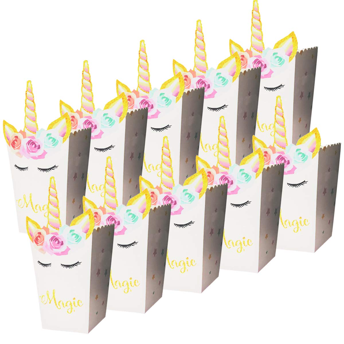 PartyYeah 24-Pack Rainbow Magical Unicorn Popcorn Candy Treat Boxes, Unicorn Grocery Boxes for Baby Shower Birthday Party Favor, for Filling with Goodies Candy Cookie Snacks Small Toys (24 Pcs)