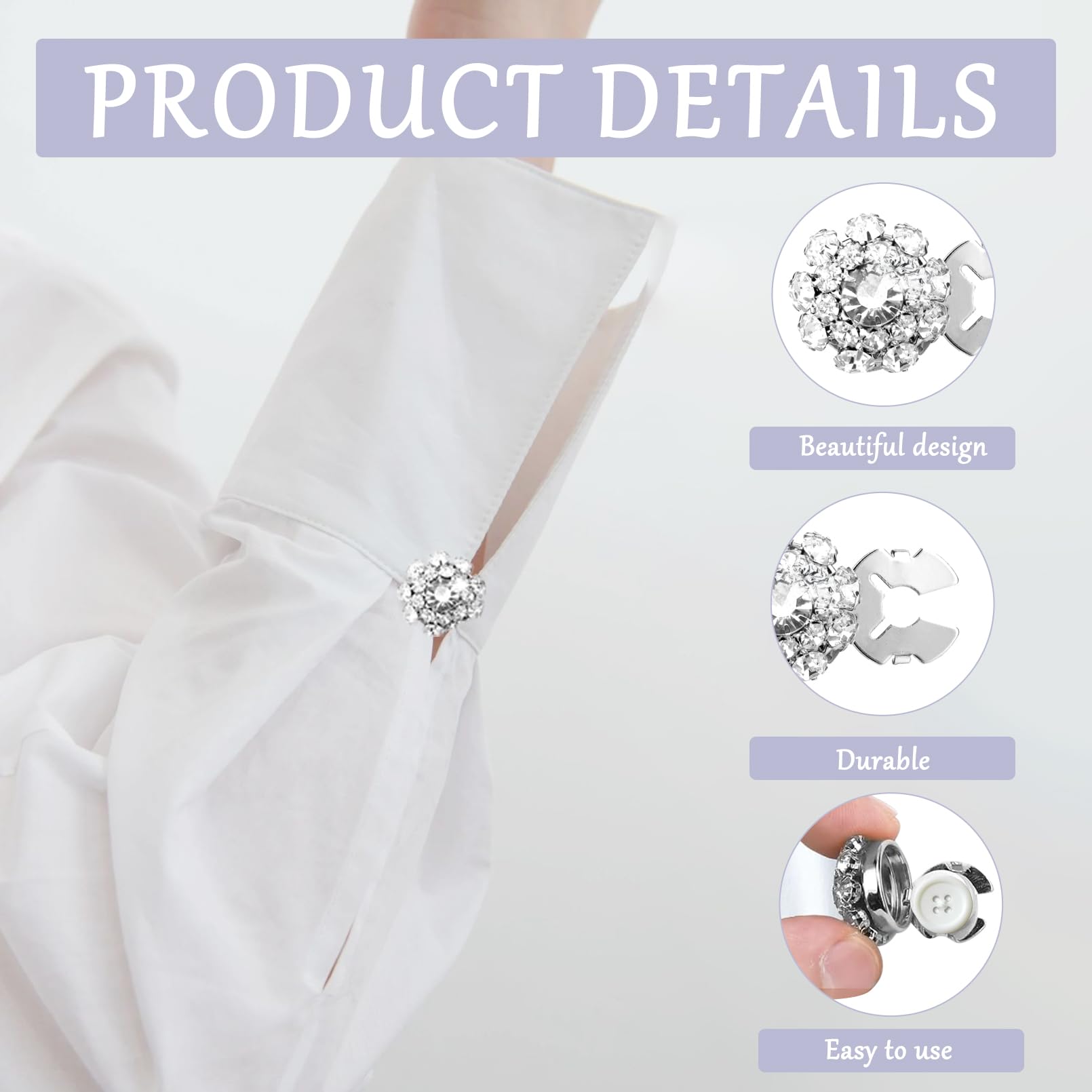 Cache-boutons pour chemise femme, boutons de manchette en cristal, pince à cravate, cache-boutons métalliques, accessoires de décoration vestimentaire, bijoux