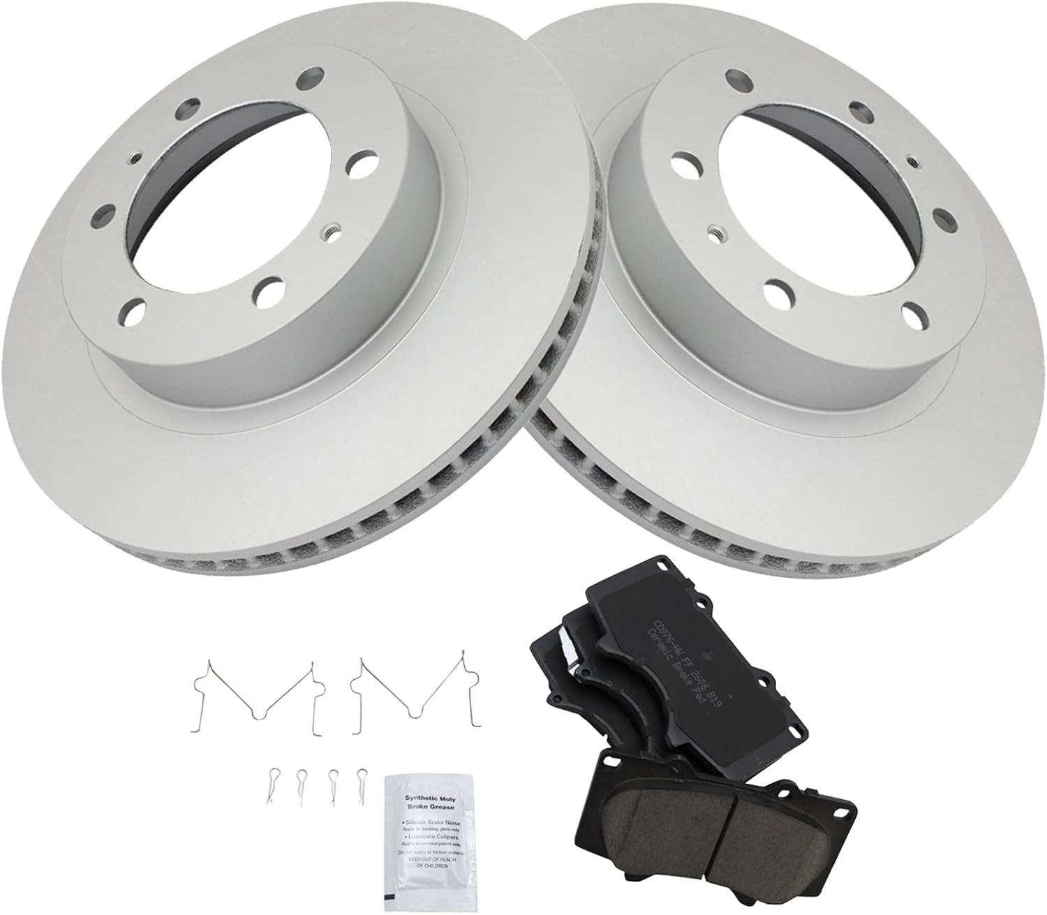 TRQ Front Brake Pad & Rotor Kit Brake Chemical Kit Brake Pads Brake Rotor Ceramic Vented Premium G-Coated Compatible with 2003-2009 Toyota 4Runner 2007-2014 FJ Cruiser 2005-2021 Tacoma