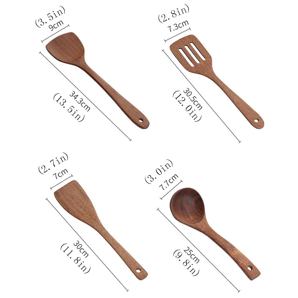 Spachtel für die Küche Pfannenwender Küchenutensilien aus Holz Set, 5pcs Kochen Werkzeuge Non Kratz- und Hitzebeständige, Holzspatel Schützen Sie Ihre Pfannen School of Wok Wok Spatel