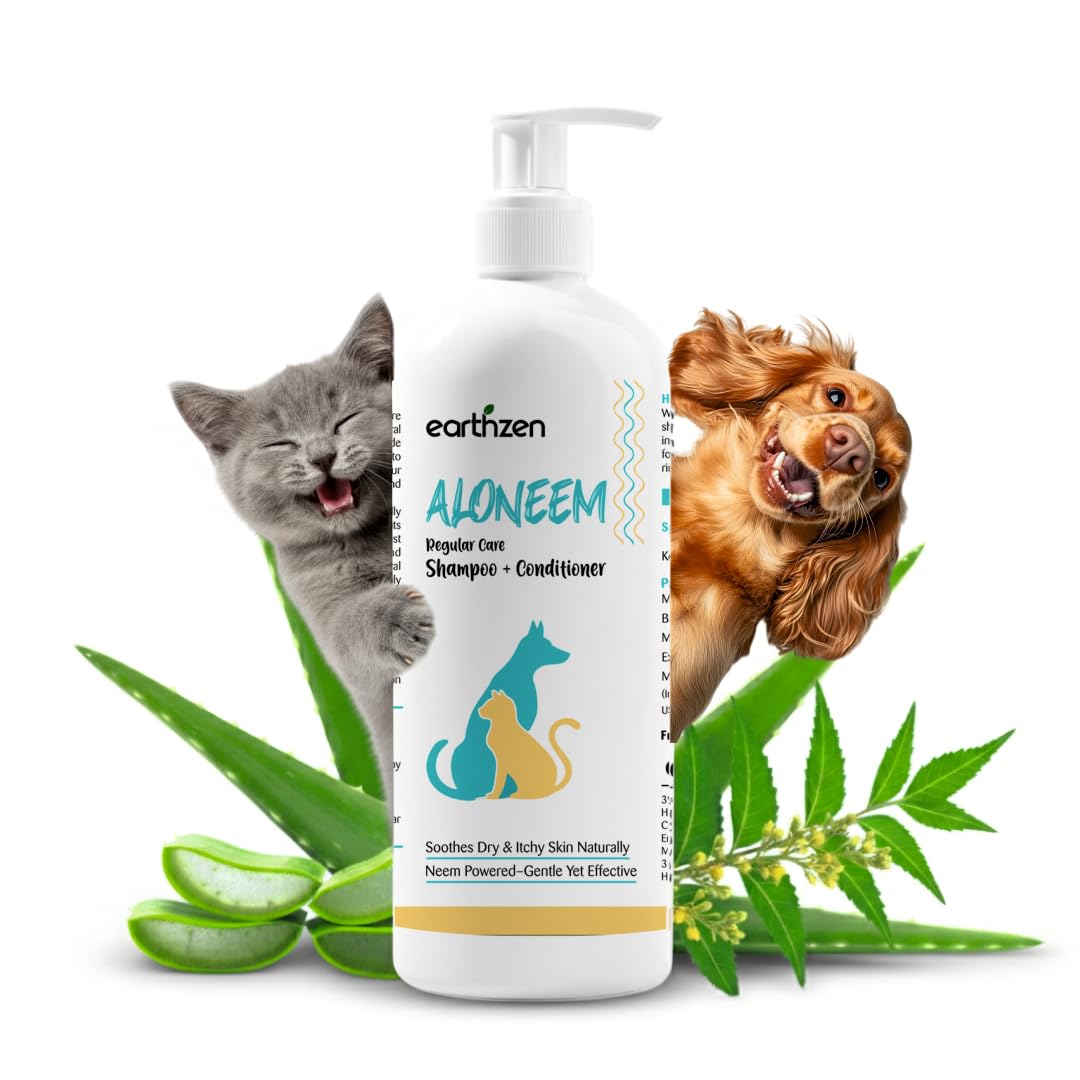 Aloneem Neem Herbal Pet Shampoo for Dogs & Cats | Anti-Itching, Anti-Fungal, Odor Control & Antibacterial Formula with Neem, Aloe Vera & Lemongrass | pH Balanced Puppy Friendly | 500 Ml