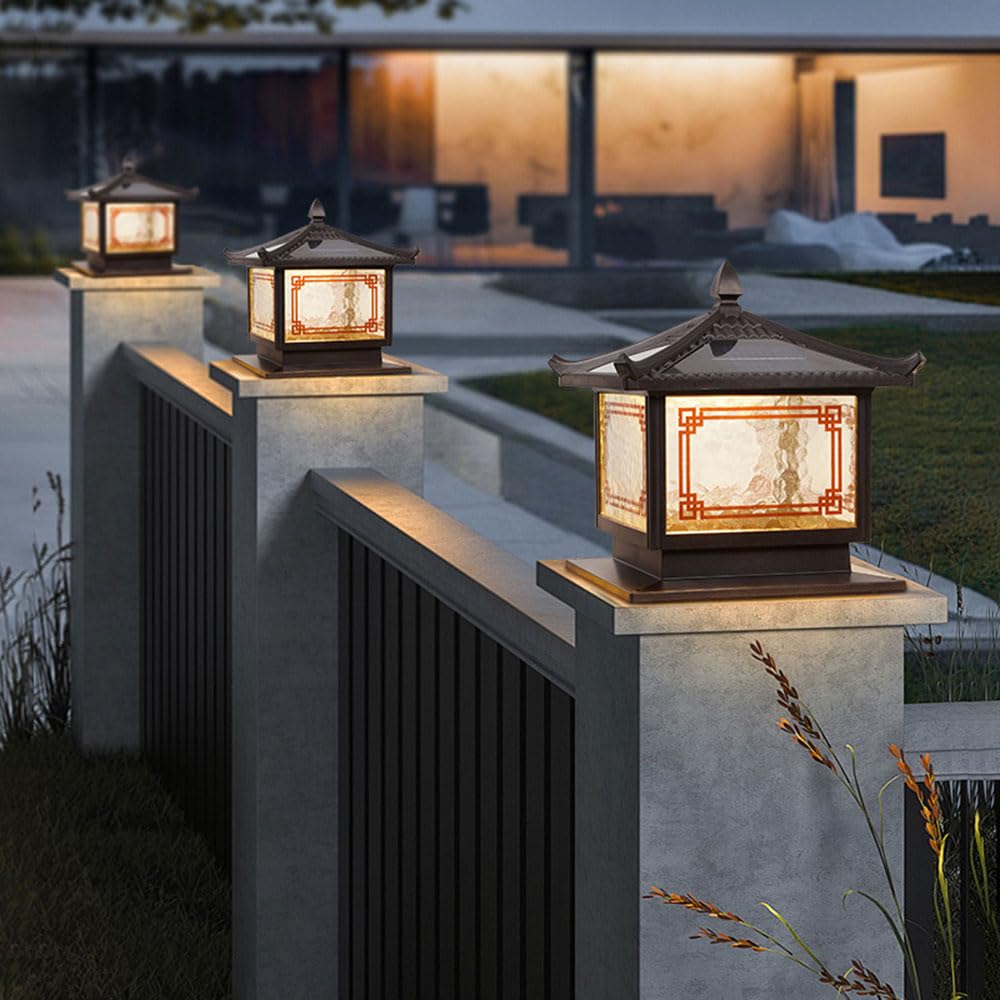 Wodoodporna zewnętrzna lampa solarna latarnia, chiński styl ogrodzenia słupek ogrodowy, mokra lokalizacja znamionowa retro dziedziniec taras ganek lampa kolumna na podjazd