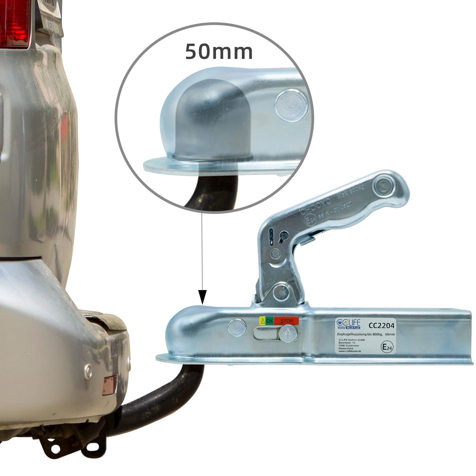 CCLIFE Aggancio per rimorchio 800kg per tubo quadrato 60 mm