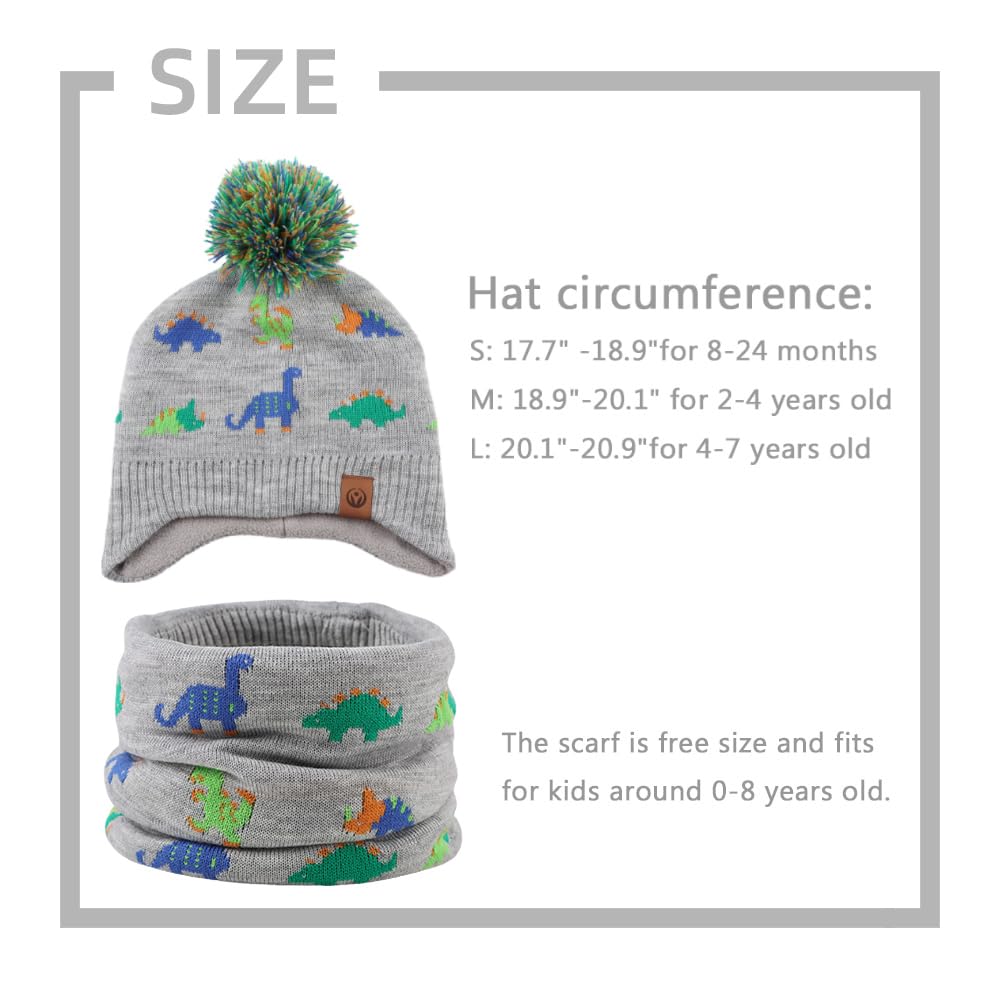 XIAOHAWANG Dinosaure Bébé Chapeau Écharpe Ensemble Chapeaux d'hiver pour Enfant Garçon Fille Bonnet de Chaud Automne 0 à 7 Ans