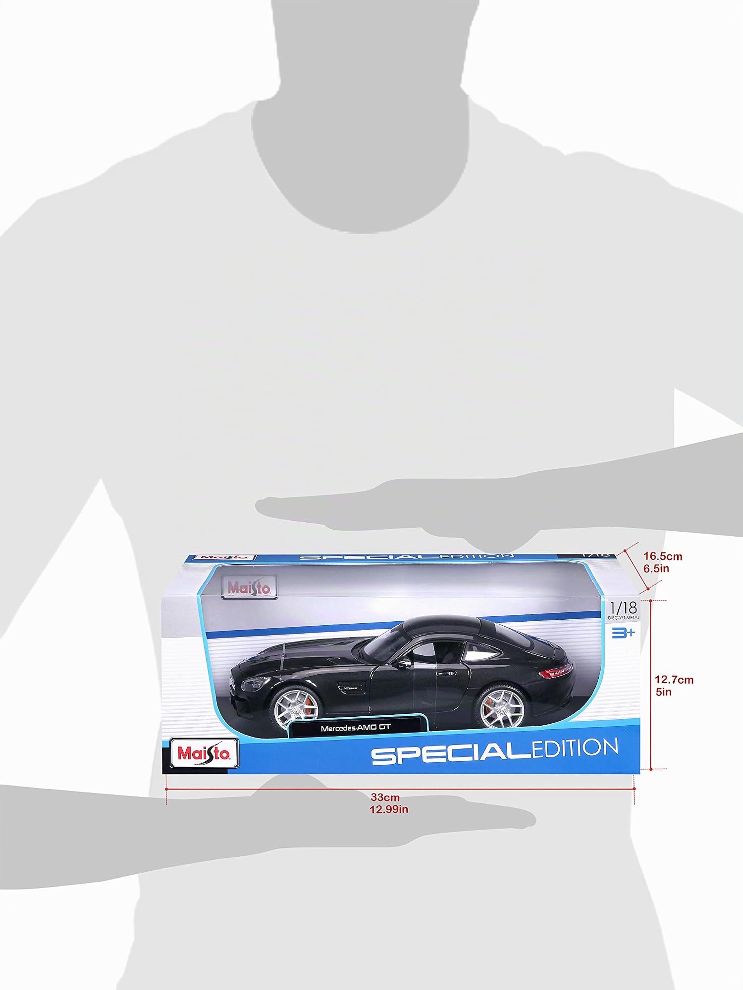MAISTO Mercedes AMG GT Special Edition, schwarz, Modellauto 1:18, Originalgetreues Sammlerauto Spielzeugauto mit beweglichen Türen & Haube, ab 3 Jahren (531398)