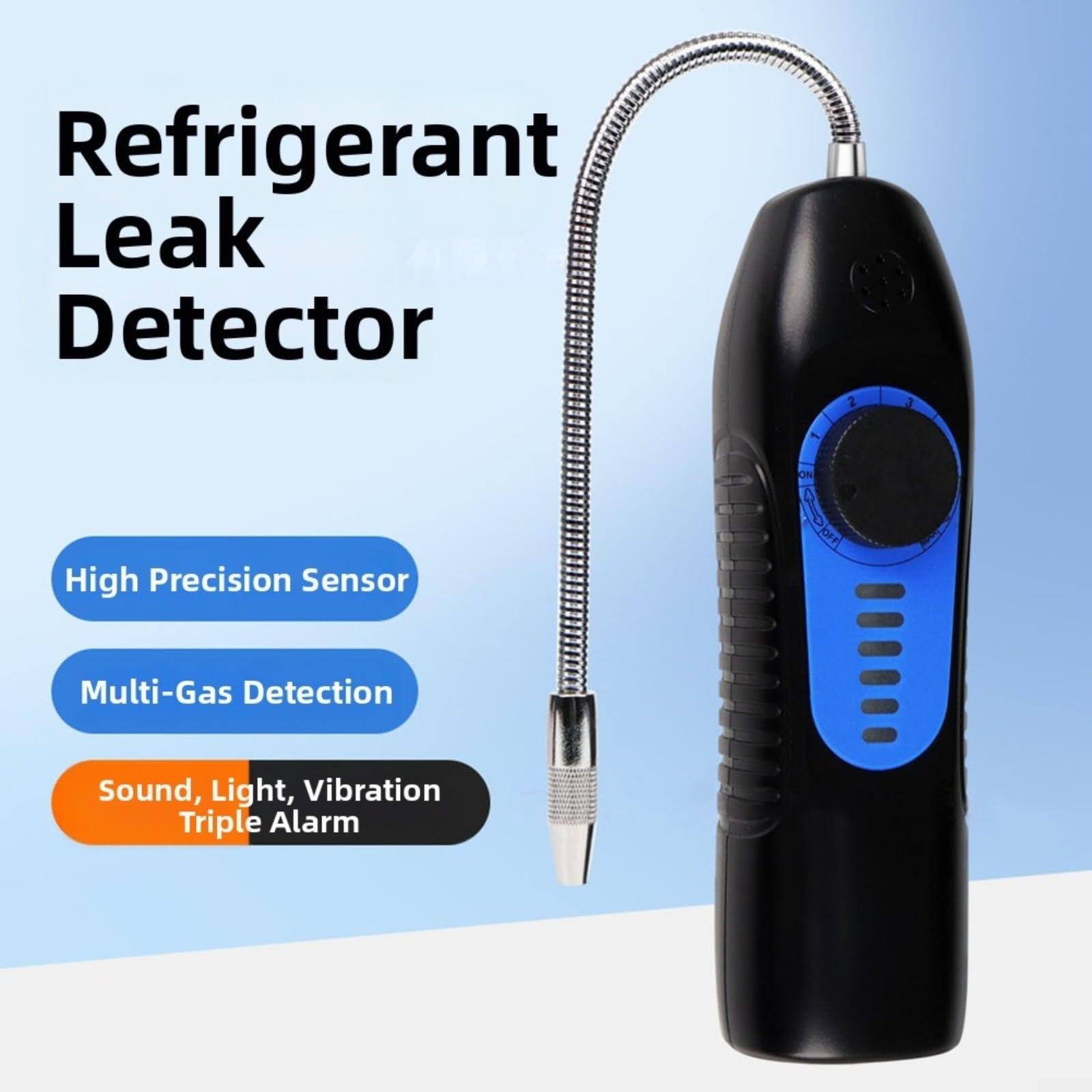 Detector de fugas halógeno para aire acondicionado de coche, detector de fugas de refrigerante con precisión de 3 g/año, sonda flexible y alarma acústica, color negro