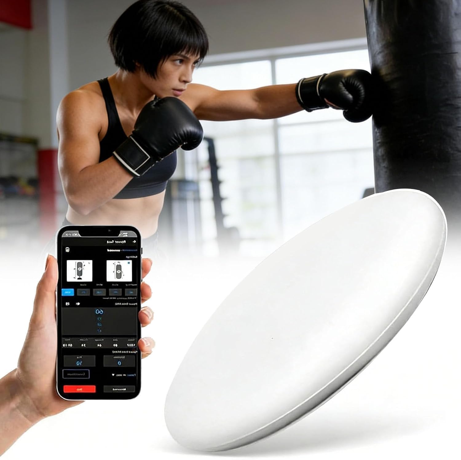 Monitor Intelligente della Forza per Sacco da Boxe, Analizzatore di Forza per Pugni E Calci, Misuratore di Potenza con Dati in Tempo Reale, Avvisi Vocali E Grafico A Curva White