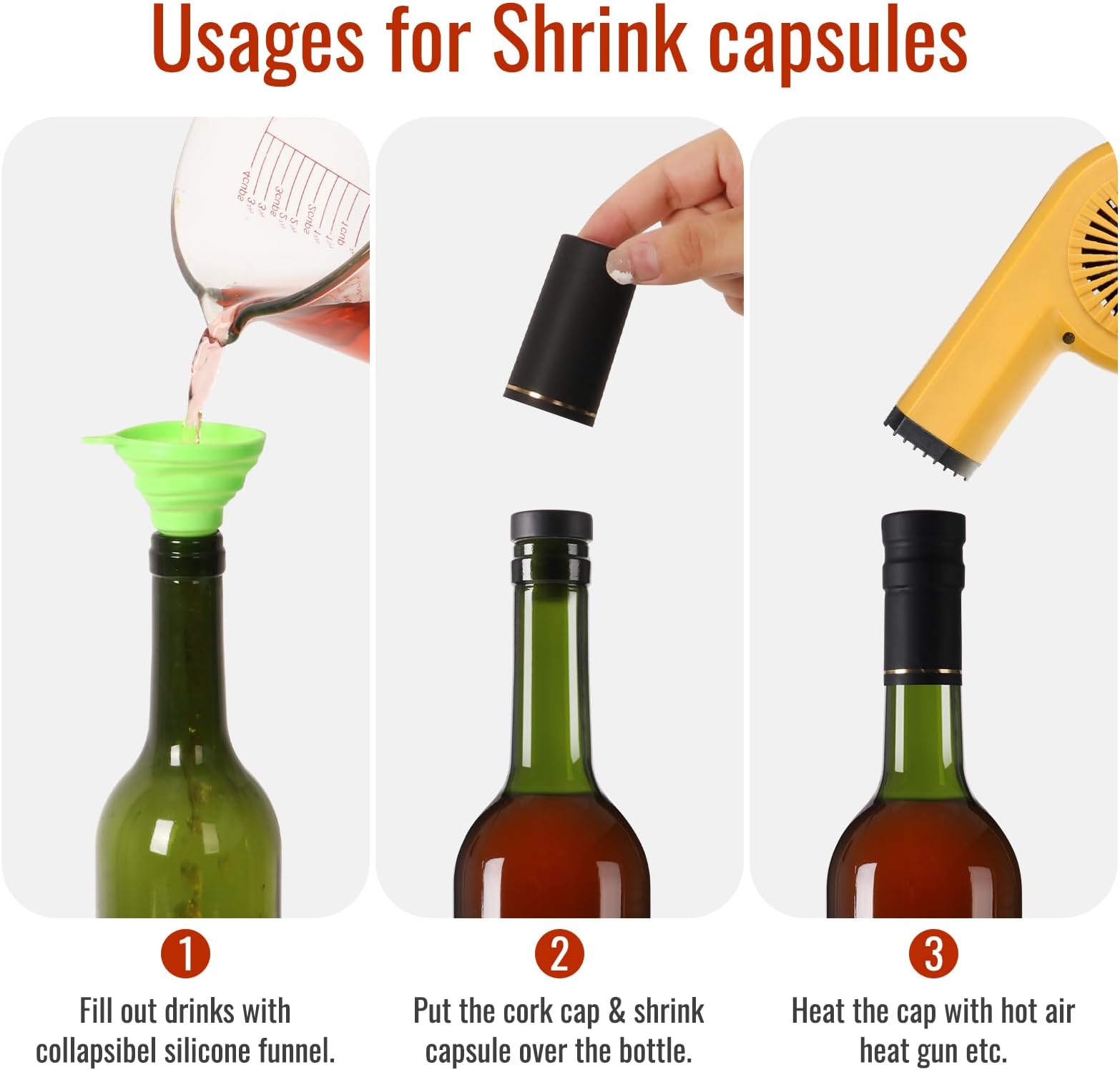 6 Pack 750 ml Clear Glass Bottles With T-top Caps & Seal Shrink Capsules, Green Wine Bottles, Empty Wine Bottles with Funnel for Wine, Beverages, Juice & Kombucha