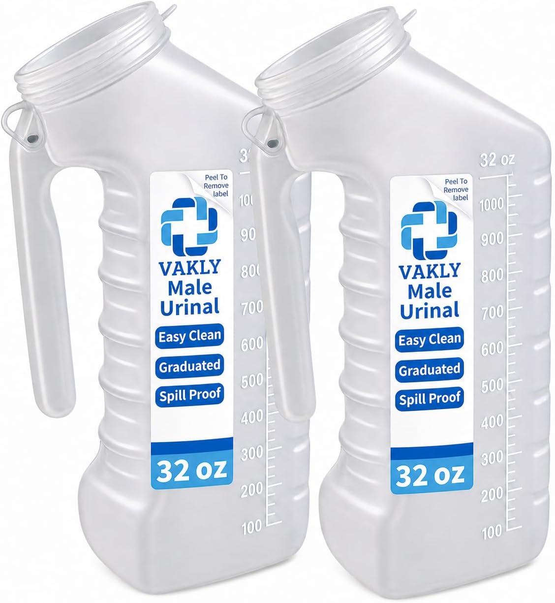 Vakly Male Urinal Bottle with Cover & Handle – Portable Handheld Pee Bottle for Men, Spill Resistant Urine Container for Bedside, Hospital, Incontinence, Emergency & Travel, Easy to Clean (2)