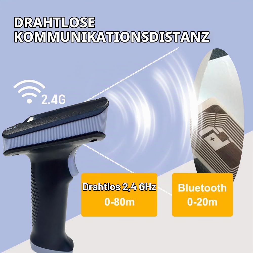 YANZEO SR290 UHF RFID Leser Handheld Terminal Barcode Scanner 1D/2D QR Barcode-Leser Bluetooth 2.4 GHz+Kabel USB Barcode Lesegerät für Schmuck/Bekleidung/Schuhgeschäft, Supermarkt, Lagerhaus