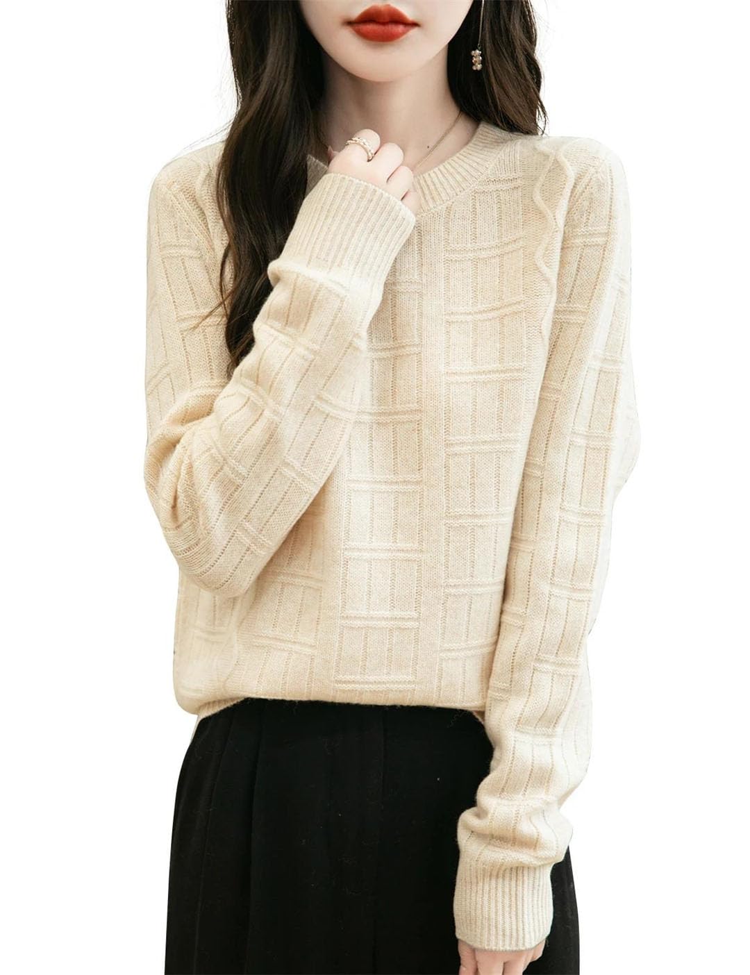 Maglione da donna in lana merino autunno inverno tinta unita girocollo caldo manica lunga maglione pullover lavorato a maglia