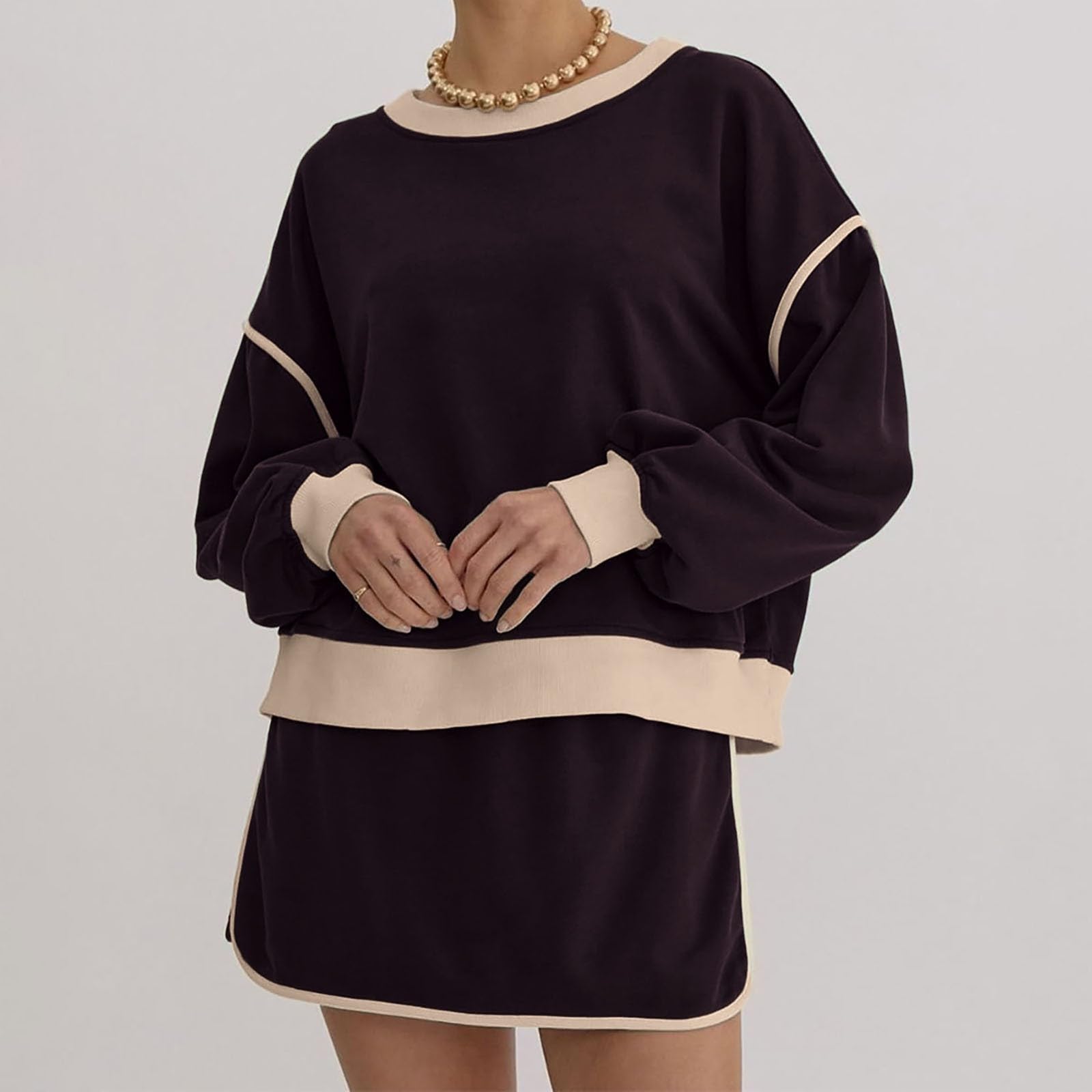 Conjunto de Dos Piezas para Mujer Chándal Casual con Sudadera y Falda de Tiro Coordinado Deportivo
