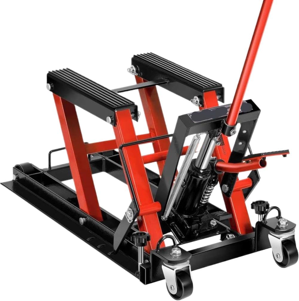 Hydraulic Motorcycle Lift Jack 1500 LBS Heavy Duty Steel ATV Stand with Wheels and Handle Compatible with Bikes and ATVs