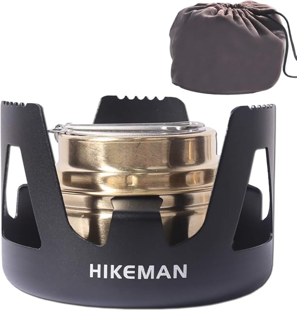 Hikeman Spirit Burner Lightweight Backpacking - Brass Ultra-Light Alcohol Stove For Hiking, Camping, BBQ, Picnic, Outdoor To Boil Water, Make Coffee, Cooking, Portable Meths Burner (black)