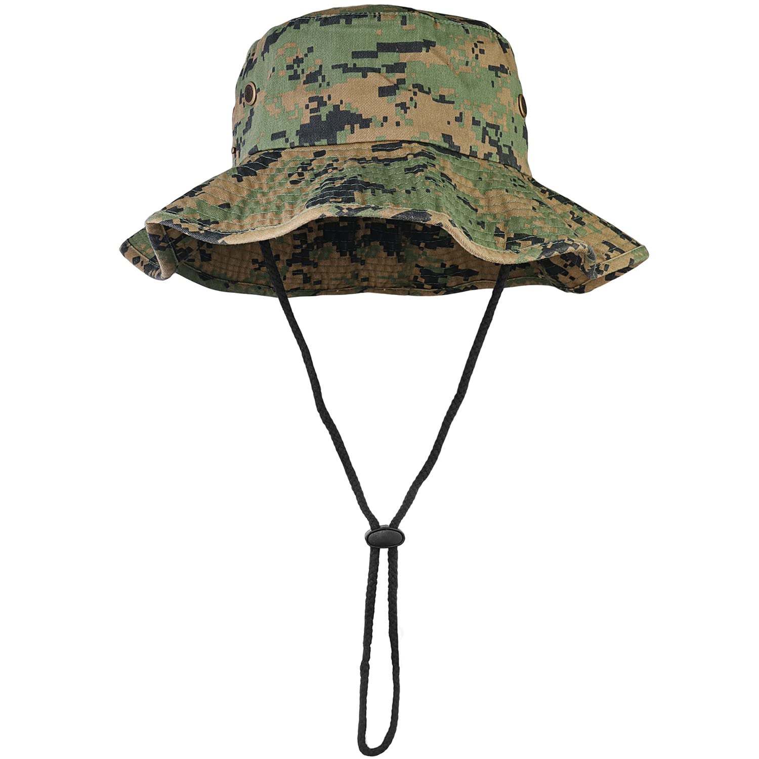 Sombrero de ala ancha para senderismo, pesca, safari, boonie, 100% algodón, protección solar UV para hombres y mujeres, actividades al aire libre, Verde Camo (Green Digital Camo), S/M