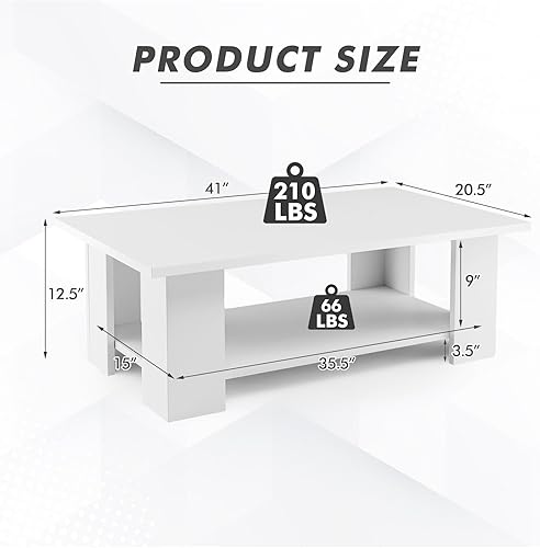 Miniatura 3 de Tangkula Mesa de centro de 2 niveles mesa de cóctel central con mesa grande y 5 patas de soporte mesa de centro rectangular moderna muebles de sala