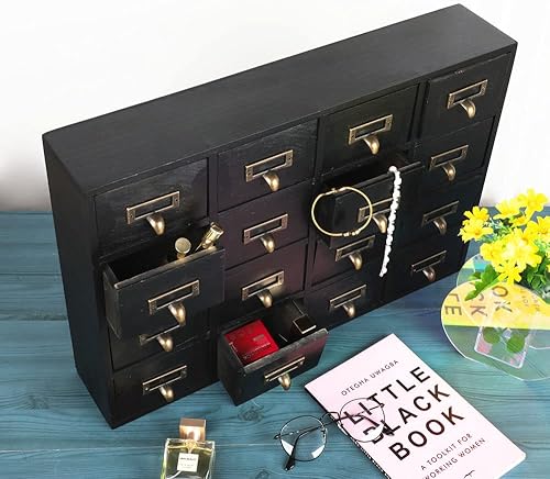 Miniatura 5 de PACKGILO Gabinete de boticario de 16 cajones con cajones, boticario de mesa, cofres y gabinetes de biblioteca, catálogo de tarjetas de biblioteca,