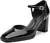 Womens Chunky Heels Mary Jane Closed Square Toe Work Pumps Shoes with Buckle Strap for Dress Wedding