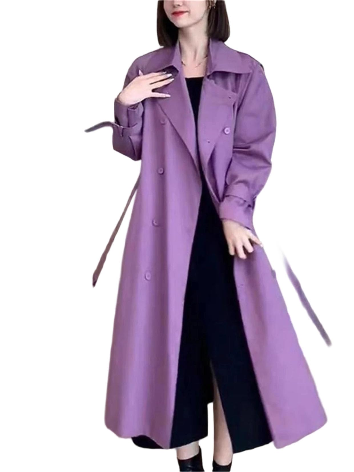 Womens Trench Coat Female Long-Sleeved Double Breasted Overcoat