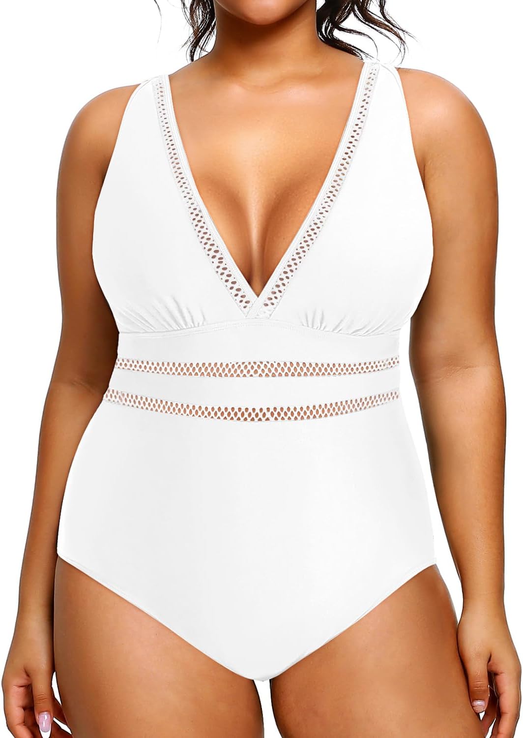 Daci Women Plus Size One Piece Swimsuits Sexy V Neck Bathing Suit Hollowed Out Swimwear