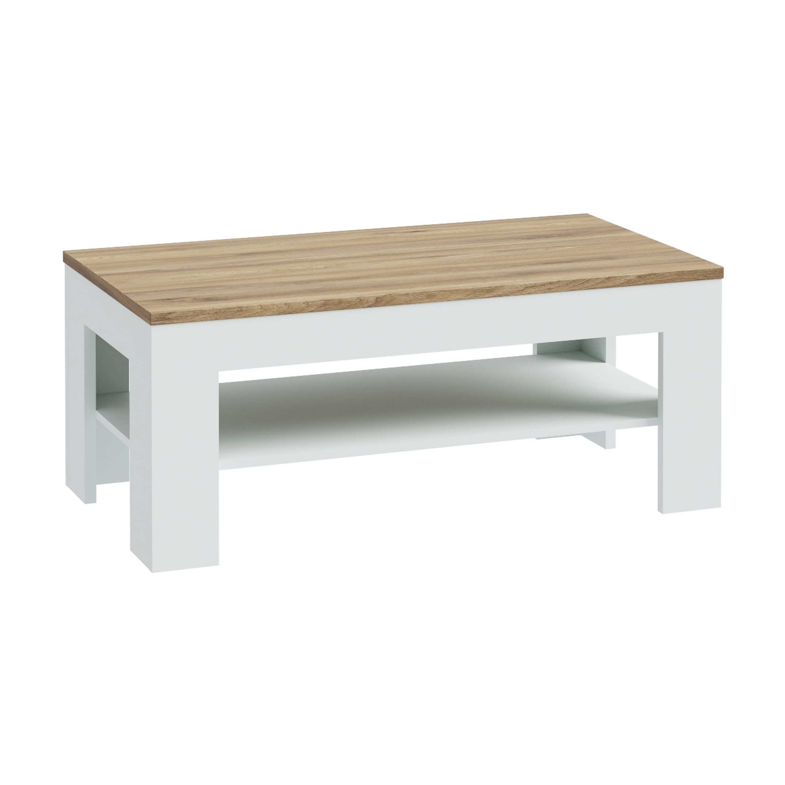Forte Lewisville Couchtisch 110, moderner Sofatisch mit Ablagefach, Holzwerkstoff, Wohnzimmer, Secret Grey | Valenica Eiche Holzdekor, 110 cm breit x 45,5 cm hoch x 60 cm tief