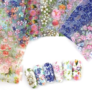 10Pcs Floral Nail Art Transfer Foil Stickers Colorful Floral Transfer Art Foil Stickers Starry Sky Paper Manicure Accessories for Women Nail Design DIY Decoration Accessories