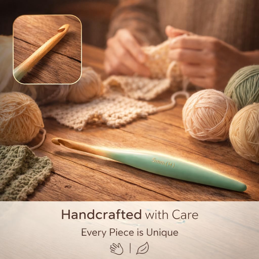 Divit Shilp Streamline Ergonomic Handle Crochet Hooks for Arthritic Hands | Handcrafted 7’’ Steambeech Wood Crochet Hook Knitting Needle, Craft Yarn Weave | Best Gift! (Mint Breeze) (7 mm)