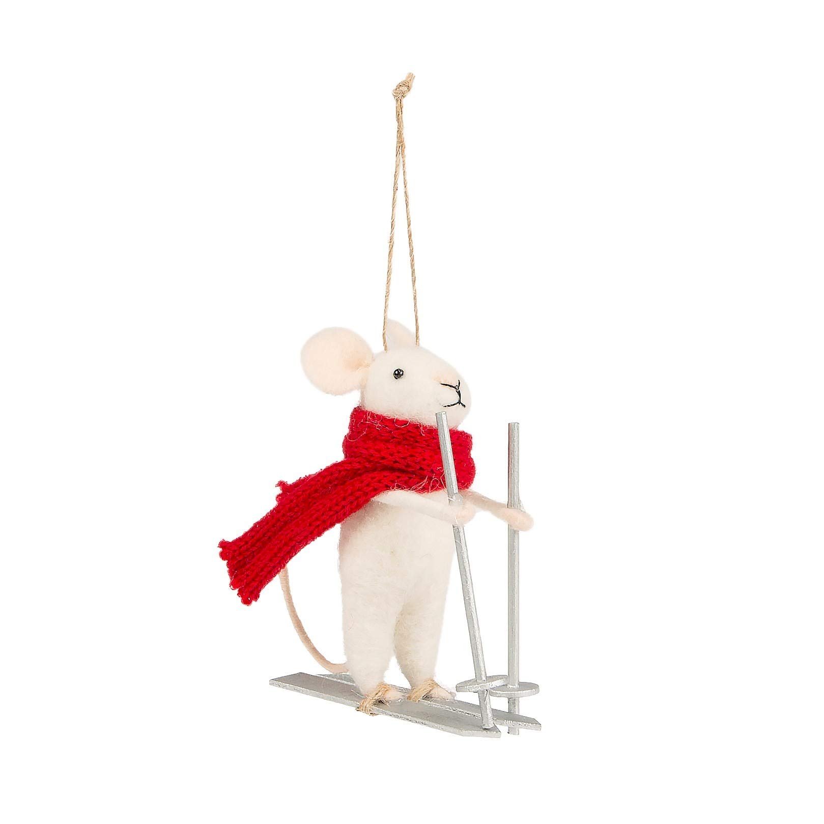 Sass & Belle Red Skiing Mouse Felt Decoration