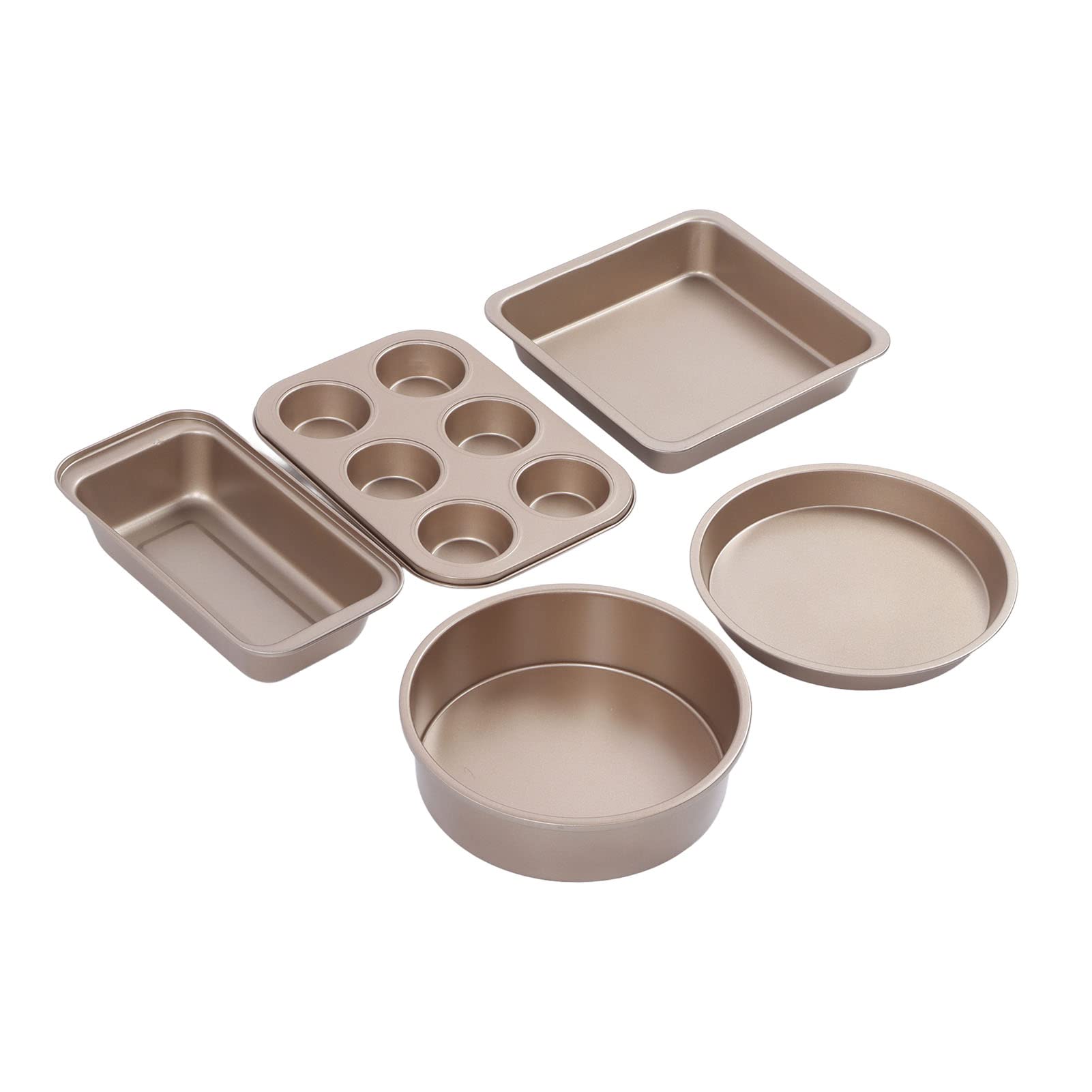 Backformen-Set aus Karbonstahl, antihaftbeschichtetes Backgeschirr-Set, Pizzablech, Kuchenform, Plätzchenblech, Kuchenform, Muffinform, Kastenform für die Küche zu Hause (Gold)