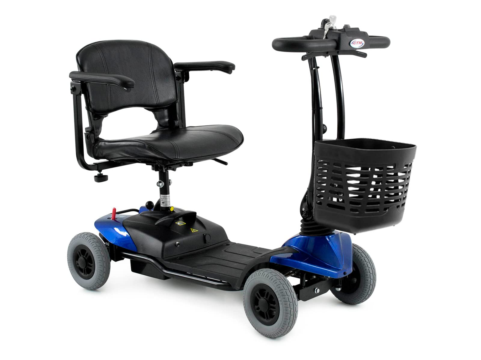 QUIRUMED - Scooter Movilidad Reducida Plegable | 4 Ruedas Macizas | Batería Recargable Extraíble | Reposabrazos Abatibles y Ajustables | Desmontable para Transporte, Azul (BU1)