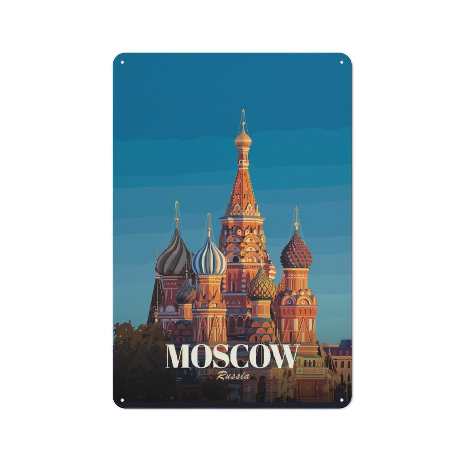 Junmoney Style-9 Workshop Style Moscow Russia Travel Decorative Metal Plaque 30X20cm, Shed Wall Plaque For Tool Room, Garage, Studio Or Home Bar