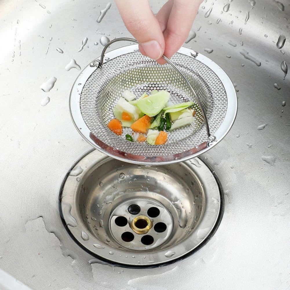 1 Pcs Stainless Steel Sink Strainer with Handle | Drain Kitchen Basin Food Waste Blockage Filter Jali | Durable & Rustproof | Anti-Clogging 2mm Holes | Double Edging Corners | 11cm — Amazon image 3