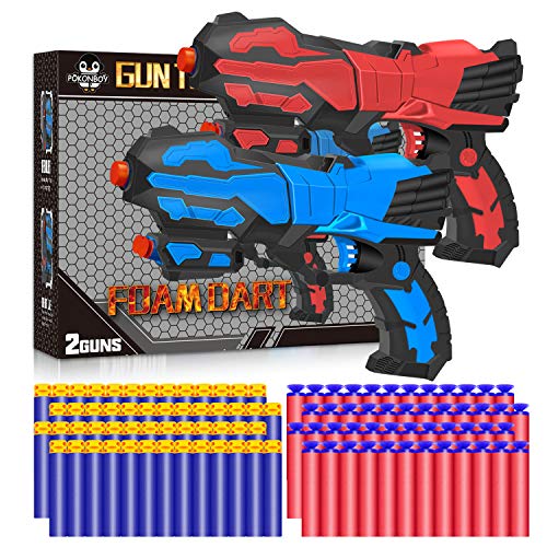POKONBOY 2 Pack Blaster Toy Guns with 60PCS Soft Foam Bullets Fit for Nerf Guns, Toy Gun Set for Kids Age 6-12 Year's Old Birthday Christmas Easter Day Gift, Playing Guns with Friends