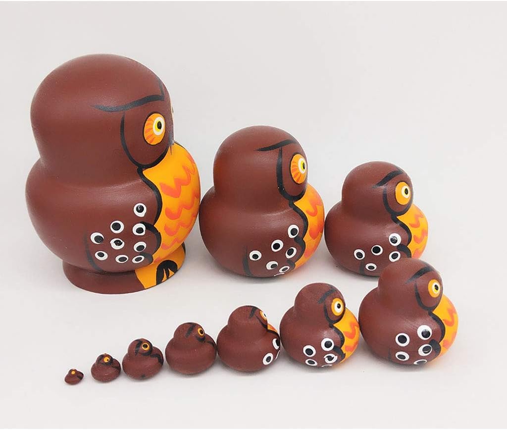 UncleS 10pcs Cartoon Shape Brown Owl Wooden Russia Nesting Dolls Matryoshka