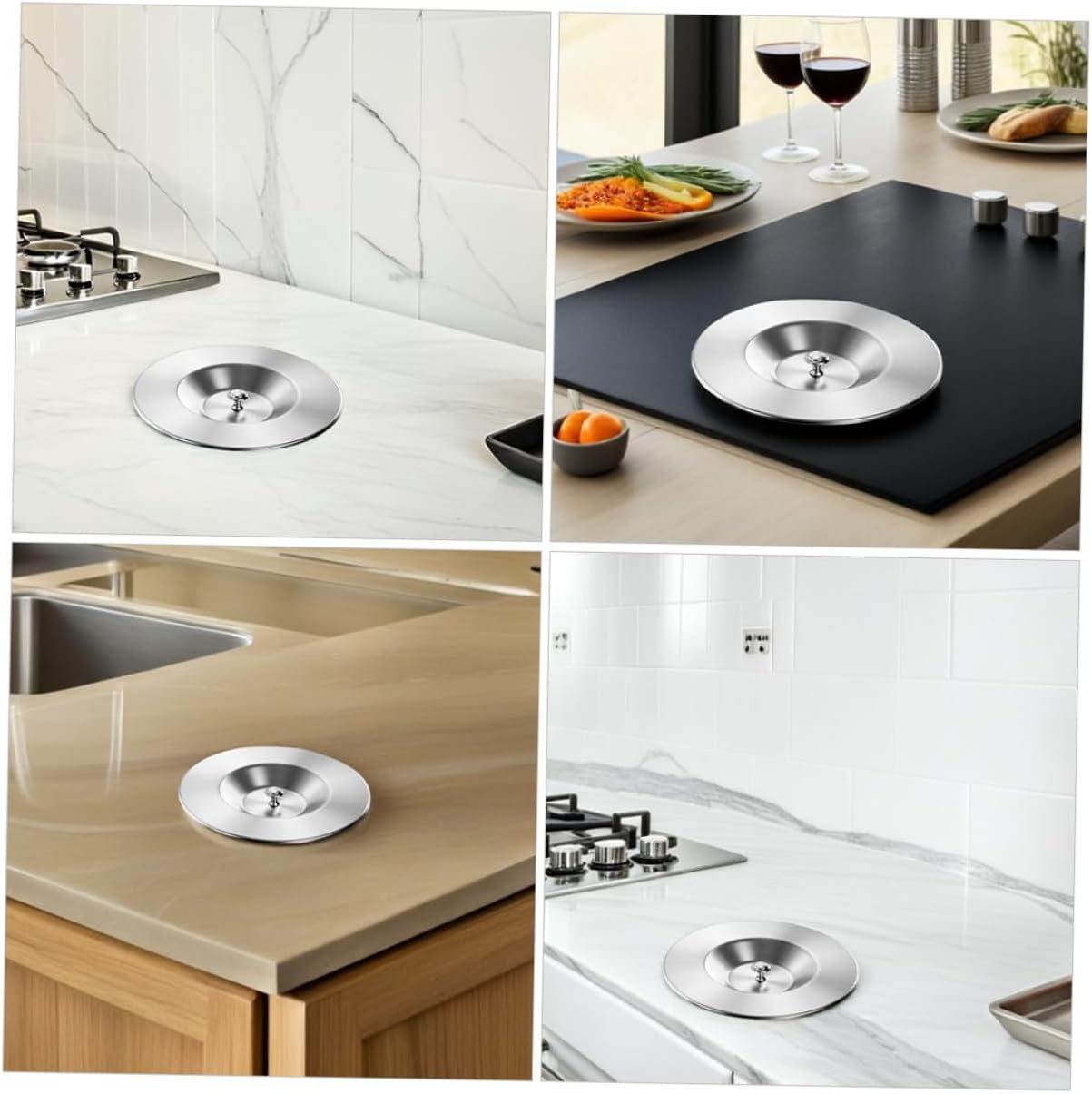 Stainless Steel Trash Bin Lid Cover with Grommet Flap, Recessed round Kitchen Sink Garbage Protection, Built-in Countertop Trash Can Lid Replacement for Home Use