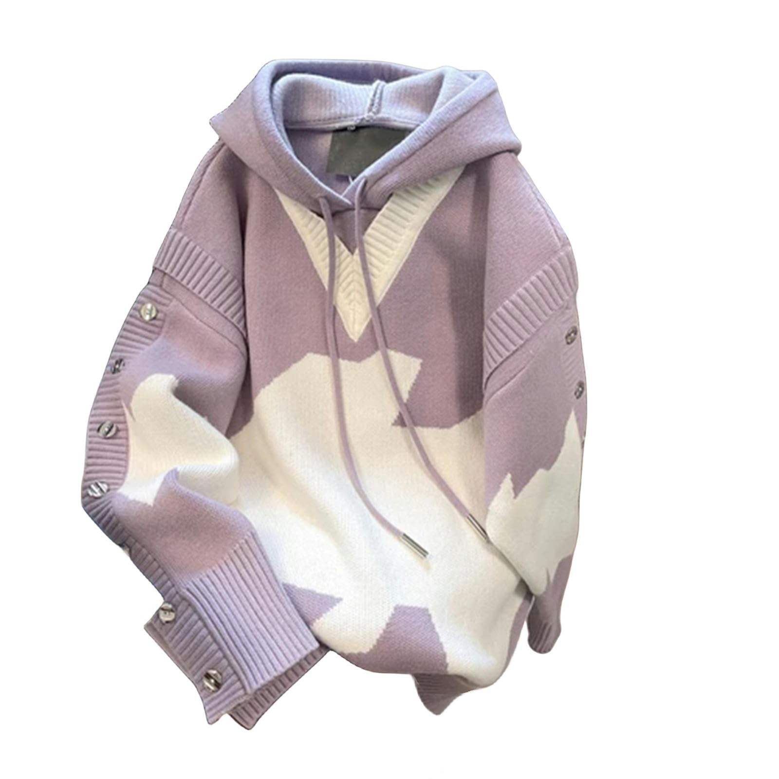 Felpe Donna Donne Spring Autunno Sottile con Cappuccio A Maniche Lunghe con Cappuccio A Maniche Lunghe Finti A Due Pezzi Colore A Contrasto con La Felpa A Maglia