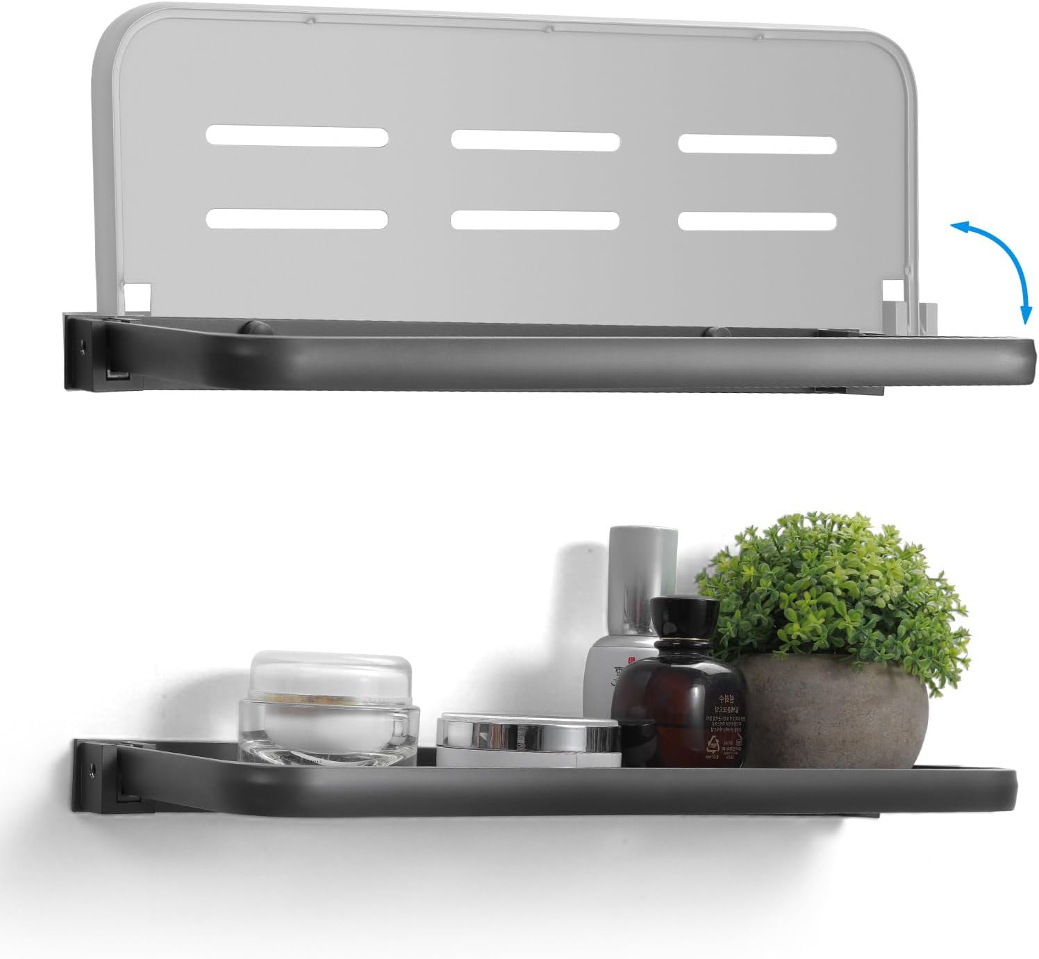 Z metnal RV Foldable Shelf, Metal Floating Shelves, 2 Tier Hidden Shower Shelves Rack,Space-Saver, Wall-Mounted, 16 inch, Black