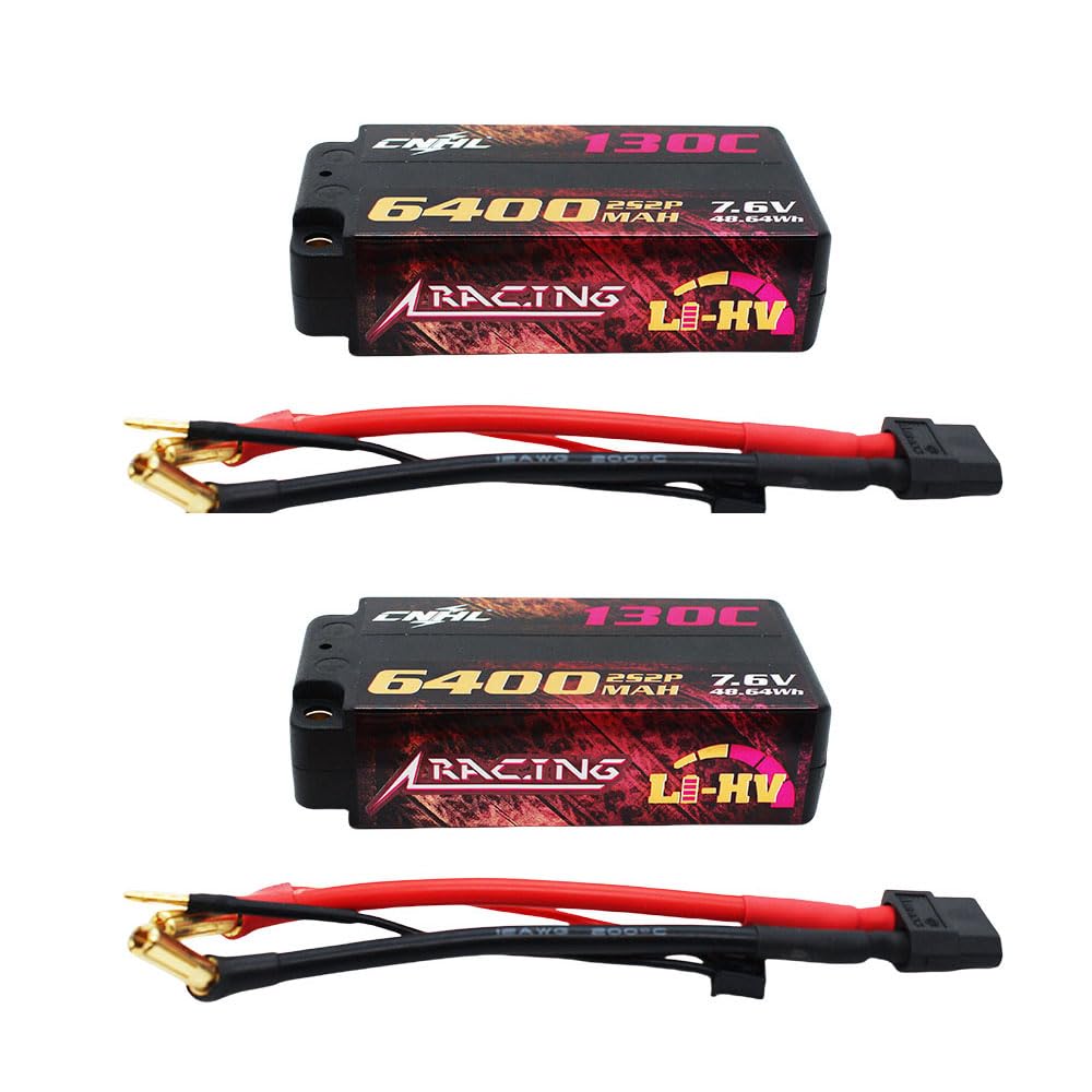CNHL 6400mAh 2S Lipo Battery Shorty High Voltage 7.6V 130C Hard Case with XT60 Plug for RC Car Tank Boat Airplane Truck(2 Packs)