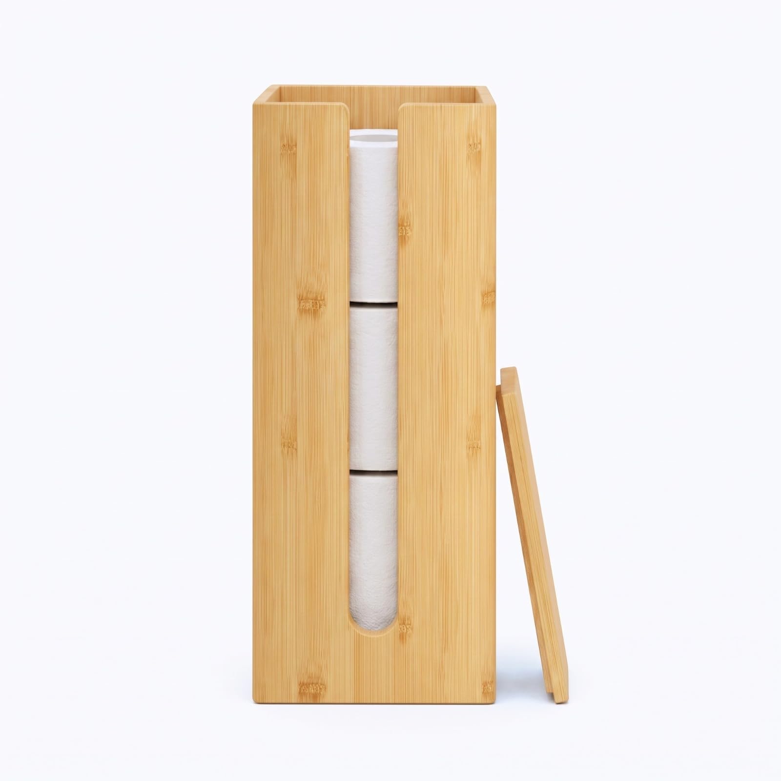 Woodluv Toilet Roll Holder Stand, Free-Standing Toilet Paper Storage Holder, Square Toilet Paper Loo Roll Holder Stand for Bathroom & Toilets