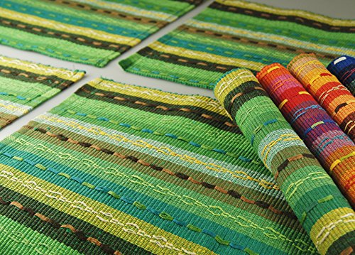 Ivenf Set of 6 100% Handmade Woven Braided Ribbed Cotton Table Placemats Rainbow Green 12