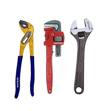 Naveen Kit Of 3 Tools Plumbing Kit (Contains 10 Inch Water Pump Plier, 10 Inch Pipe Wrench, 8 Inch Adjustable wrench) Multipurpose Tool Set for Plumber Tools