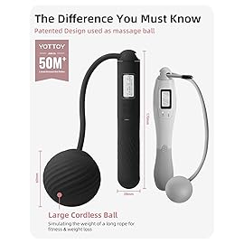 YOTTOY Cordless Jump Rope with Counter - Ropeless Rope 2 In 1 with Large Cordless Ball-Weighted Jump Rope for Women with LCD Display (Black)