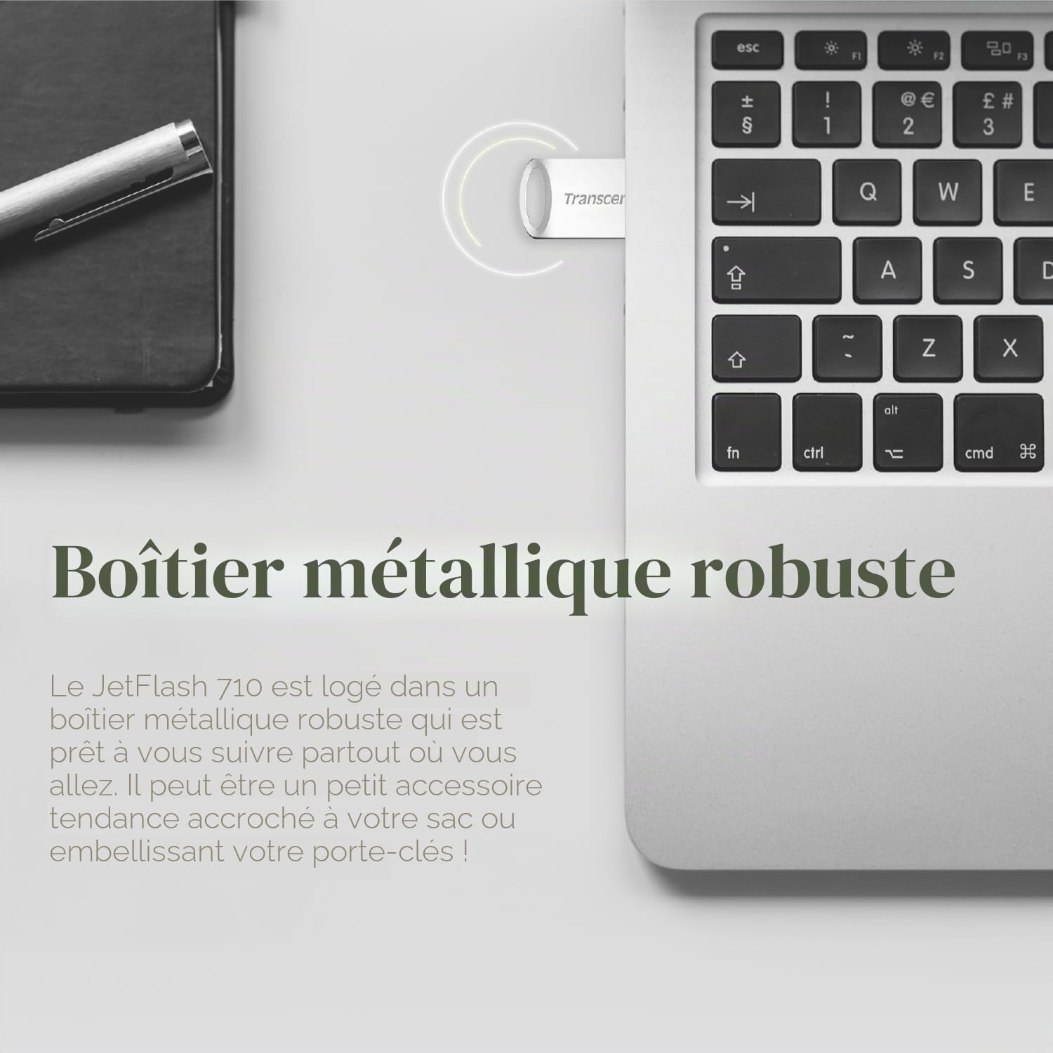 Transcend JetFlash 710S Clé USB 256GB, Petite et compacte 3.1 Gen 1 (pour Porte-clés), Argent - TS256GJF710S