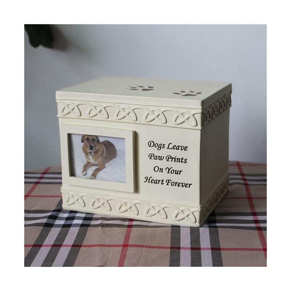 NOBRIM Pet Urnen Beige Urn voor As met Fotolijst Crematie Keepsakes voor As Urn voor Hondenas voor Kleine en Middelgrote Honden Katten Crematie Huisdier As Urn