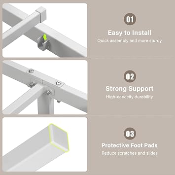 Feonase Single Bed Frame, Metal Platform Bed Frame, Single Beds Solid Bedstead Base with Headboard and Footboard, Sturdy Steel Construction, Under-bed Storage, Easy Assembly, Noise Free, White
